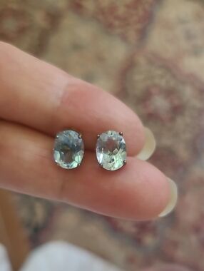 Light Blue Oval Crystal Stud .925 Sterling Silver Earrings